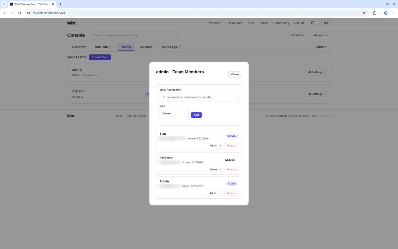 Console: invite members and set roles