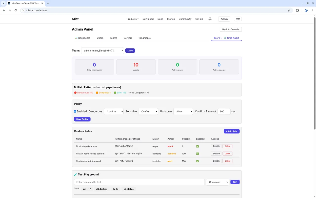 Console: add a command-audit rule